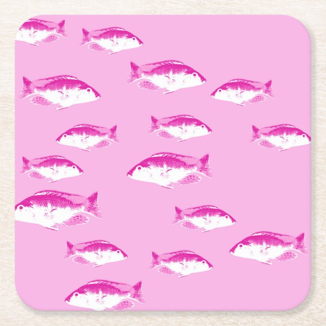 Porta-copo De Papel Quadrado Peixe rosa (Frente)