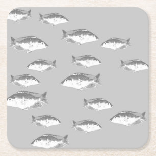 Porta-copo De Papel Quadrado Peixes de cinza monocromática