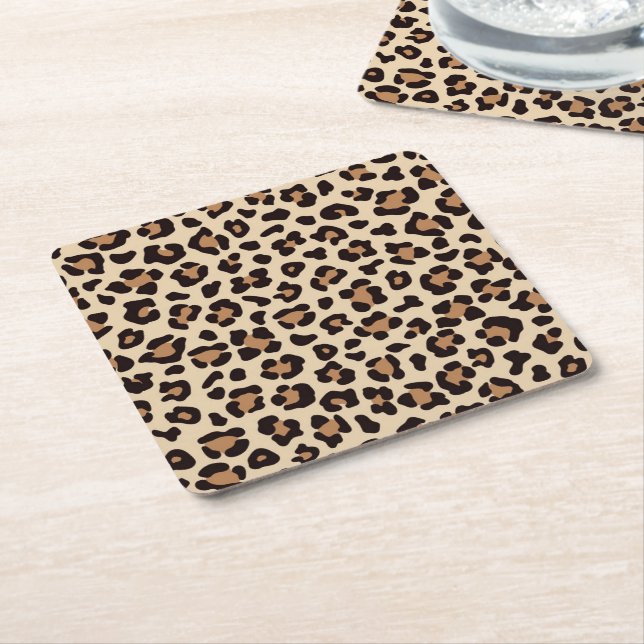 Porta-copo De Papel Quadrado Pele-Pele-Leopardo Padrão (Inclinado)