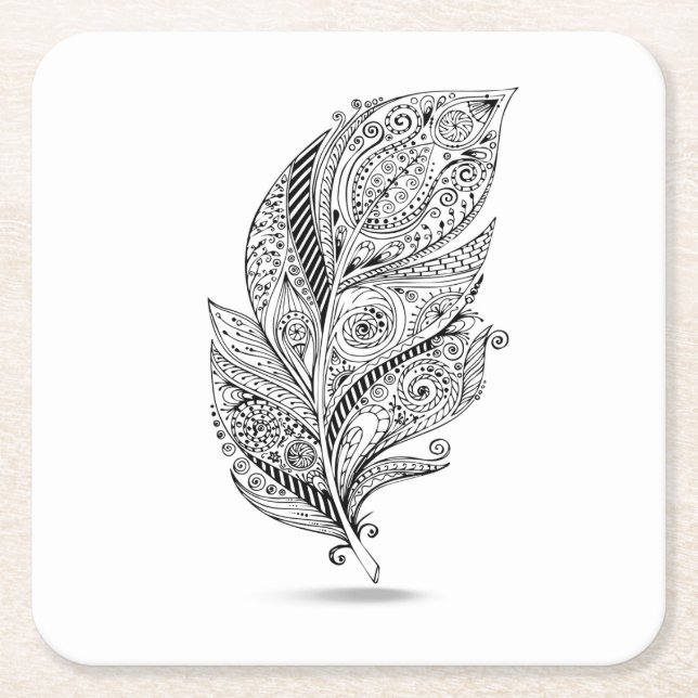 Porta-copo De Papel Quadrado Pena tribal inspirada (Frente)