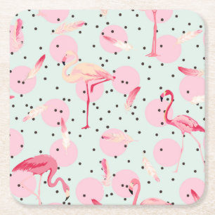 Porta-copo De Papel Quadrado Penas do flamingo nas bolinhas 2