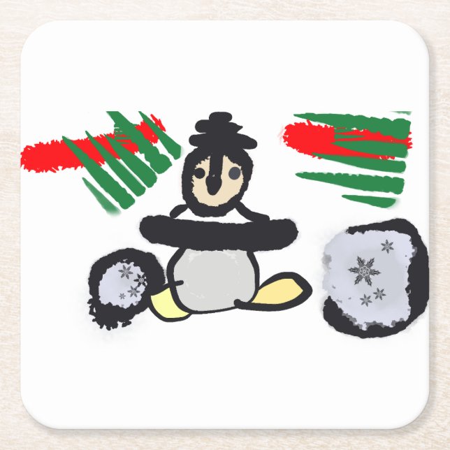 Porta-copo De Papel Quadrado Penguin rock Christmas  (Frente)