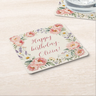 Porta-copo De Papel Quadrado Pente de Aniversário Feliz Floral Personalizado