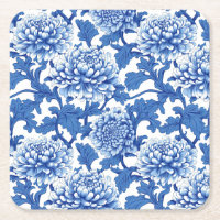 Peônia Floral Chinesa Azul e Branco