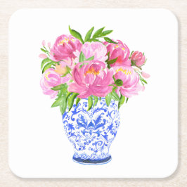 Porta-copo De Papel Quadrado Peonies Chinoiserie Vase