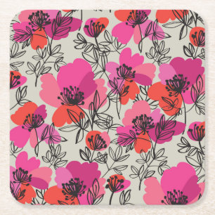 Porta-copo De Papel Quadrado Peony Floral Vintage Sem Olhos Padrão.