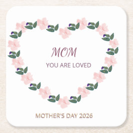 Porta-copo De Papel Quadrado Peony Heart Mom You Are Loved Floral Art
