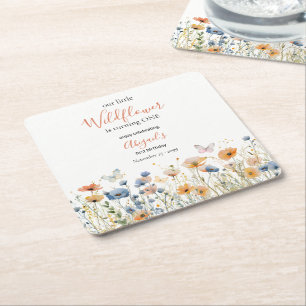 Porta-copo De Papel Quadrado Pequena Borboleta de Flor Silvestre Prado 1º Anive