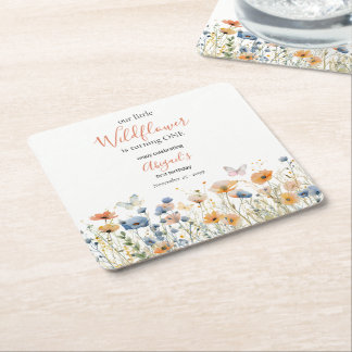 Porta-copo De Papel Quadrado Pequena Borboleta de Flor Silvestre Prado 1º Anive
