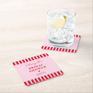 Porta-copo De Papel Quadrado Pequeno-almoço Nupcial Personalizado Listras Rosa