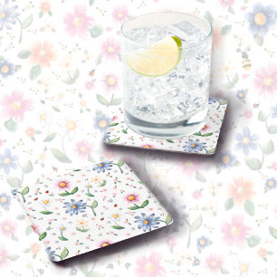 Porta-copo De Papel Quadrado Pequeno Padrão de Besouros e Flores
