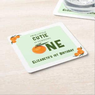 Porta-copo De Papel Quadrado Pequeno primeiro aniversario de Laranja Cutie