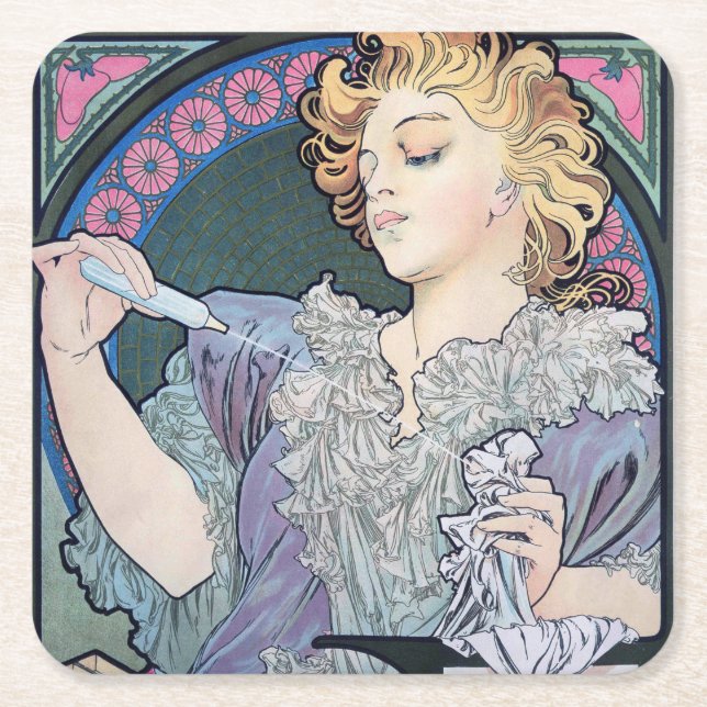 Porta-copo De Papel Quadrado Perfume, Alphonse Mucha (Frente)