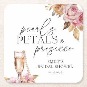 Porta-copo De Papel Quadrado Pérolas Pétalas & Prosecco Chuveiro Floral Nupcial