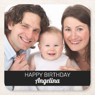 Porta-copo De Papel Quadrado Personalizado 1 Foto Feliz Aniversário Adição d