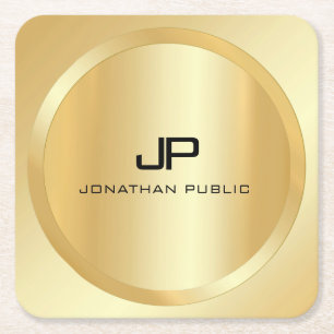 Porta-copo De Papel Quadrado Personalizado Elegante Dourado Monograma Moderno