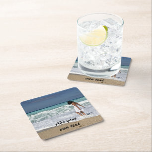 Porta-copo De Papel Quadrado Personalizado. Foto e texto.