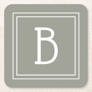 Porta-copo De Papel Quadrado Personalizado Moderno Monograma Verde Sage e Branc