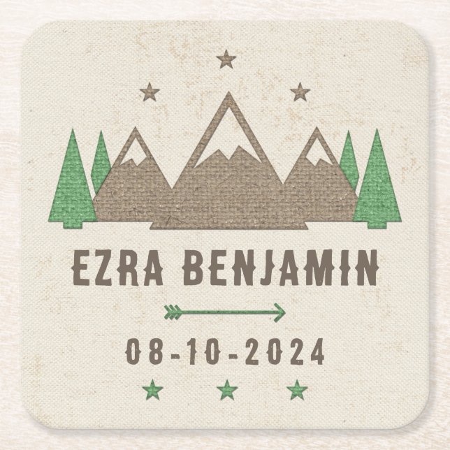 Porta-copo De Papel Quadrado Personalizado o Bar Mitzvah para acampamento de Ca (Frente)