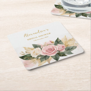Porta-copo De Papel Quadrado Personalizar Buquê de Rosas para Chá de Noiva