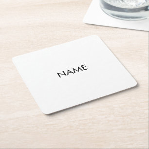 Porta-copo De Papel Quadrado Personalizar com nome, texto preto minimalista