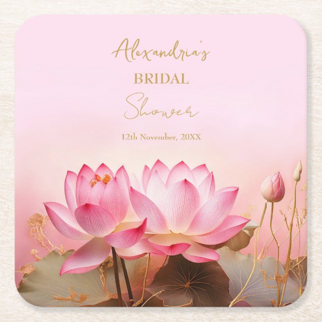 Porta-copo De Papel Quadrado Personalizar o Lotus Rosa Chá de panela (Frente)