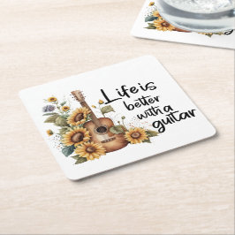 Porta-copo De Papel Quadrado Personalizar o nome do violão com girassol