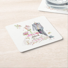 Porta-copo De Papel Quadrado Personalizar vestido de casamento de chá de noiva