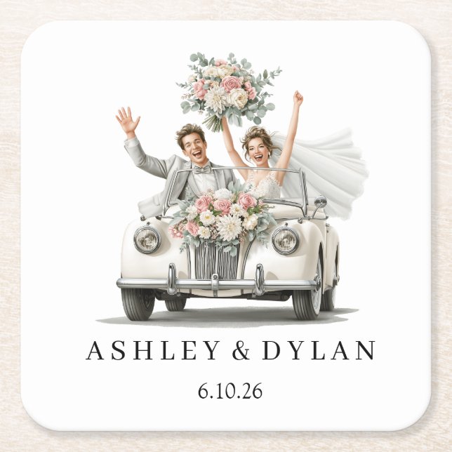 Porta-copo De Papel Quadrado Personalize Casamento  (Frente)