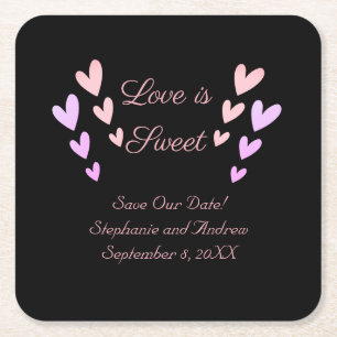Porta-copo De Papel Quadrado Personalize Coração Rosa Doce Amor Salve A Data