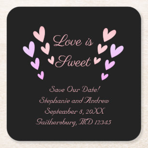 Porta-copo De Papel Quadrado Personalize Coração Rosa Doce Amor Salve A Data