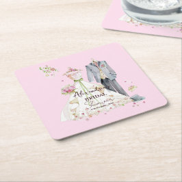 Porta-copo De Papel Quadrado Personalize vestido de casamento de chá de noiva