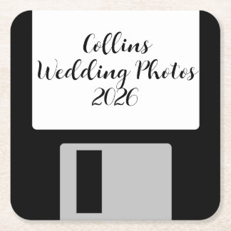 Porta-copo De Papel Quadrado Personalize Wedding Photos Floppy Disk Coaster