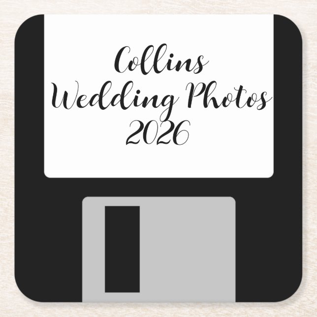 Porta-copo De Papel Quadrado Personalize Wedding Photos Floppy Disk Coaster (Frente)