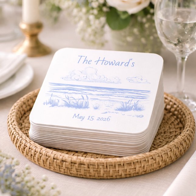 Porta-copo De Papel Quadrado Personalized Beach Wedding Coasters (Criador carregado)