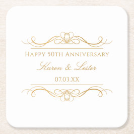Porta-copo De Papel Quadrado Personalized Elegant Gold Swirl 50th Anniversary