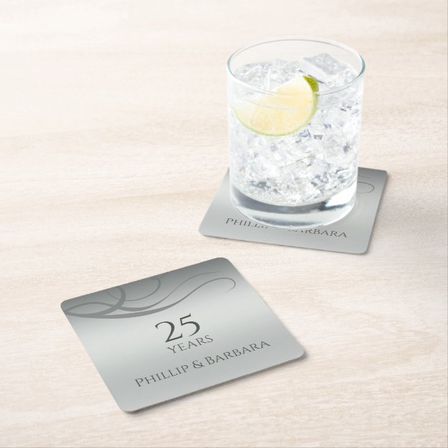 Porta-copo De Papel Quadrado Personalized elegant modern 25th anniversary party (Insitu)