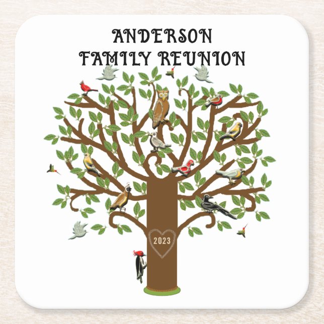 Porta-copo De Papel Quadrado Personalized Family Reunion Collectible (Frente)
