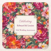 Personalized Floral Anniversary Paper Coasters