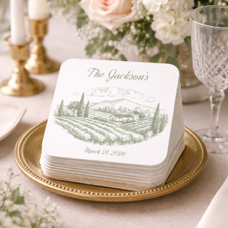 Porta-copo De Papel Quadrado Personalized Vineyard Wedding Coasters 