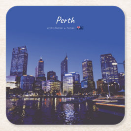Porta-copo De Papel Quadrado Perth, Austrália - Silhueta da Cidade à Noite