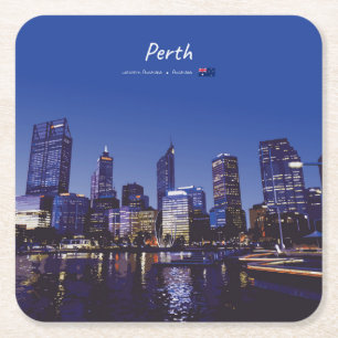 Porta-copo De Papel Quadrado Perth, Austrália - Silhueta da Cidade à Noite