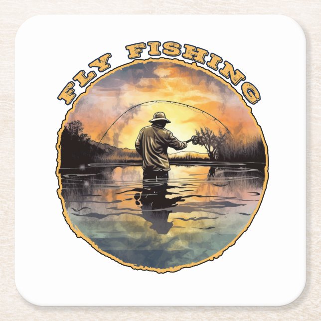 Porta-copo De Papel Quadrado Pesca com mosca (Frente)