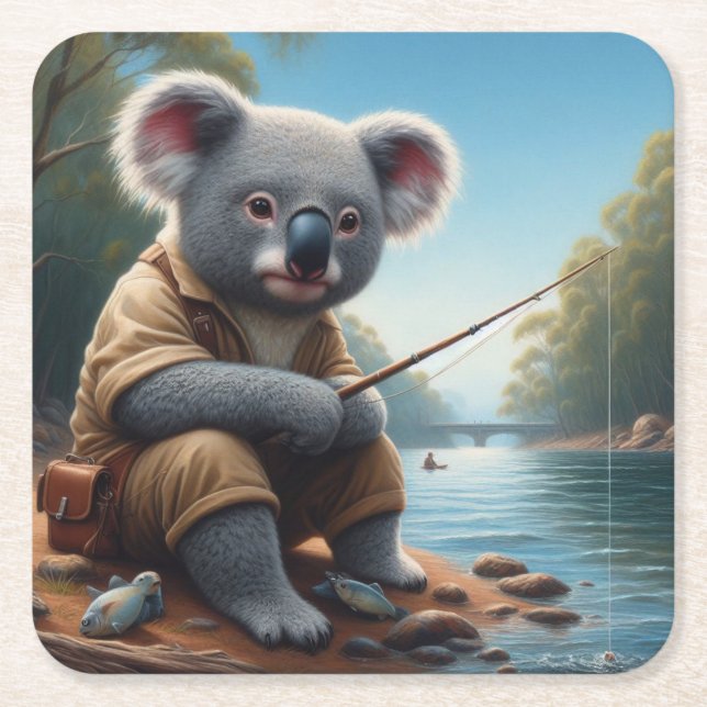 Porta-copo De Papel Quadrado Pesca Koala (Frente)