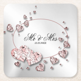 Porta-copo De Papel Quadrado Pêssego Rosa Geométrico Corações Elegantes Brilhan