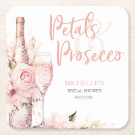 Porta-copo De Papel Quadrado Pétalas de Boho Cor-de-Rosa e Prosecco Floral