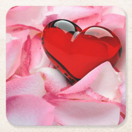 Porta-copo De Papel Quadrado Pétalas de Rosa de Coração de Vidro Vermelho