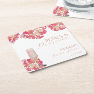 Porta-copo De Papel Quadrado Pétalas & Prosecco Chuveiro de Noiva Floral Rosa