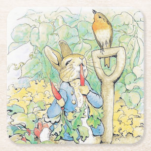 Porta-copo De Papel Quadrado "Peter Rabbit come a carrot", por Beatrix Potter