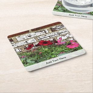 Porta-copo De Papel Quadrado Petunias Vermelhas e Rosa